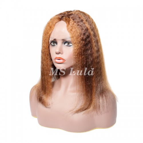 #4/27 Highlight Color Kinky Straight T Part BOB Wig | Human Hair Wig | Lace Front